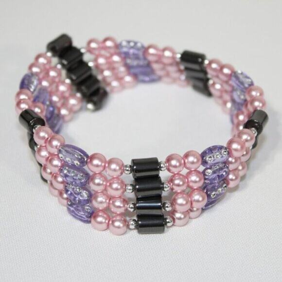Hawaiian Volcanic Lava Magnetic Pink Purple Necklace / Bracelet - Picture 7 of 12